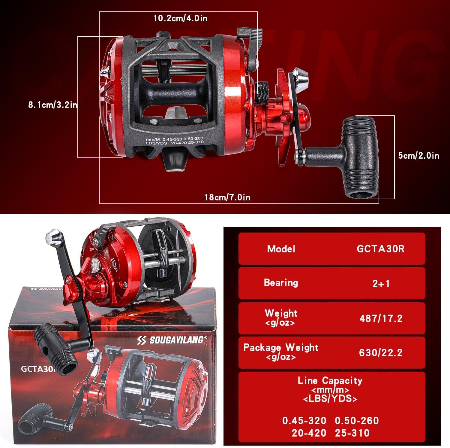image:imageSougayilang Conventional Level Wind Fishing ReelInshore Surf Trolling Reel for Catfish Musky Bass for Freshwater SaltwaterRedRight Hand