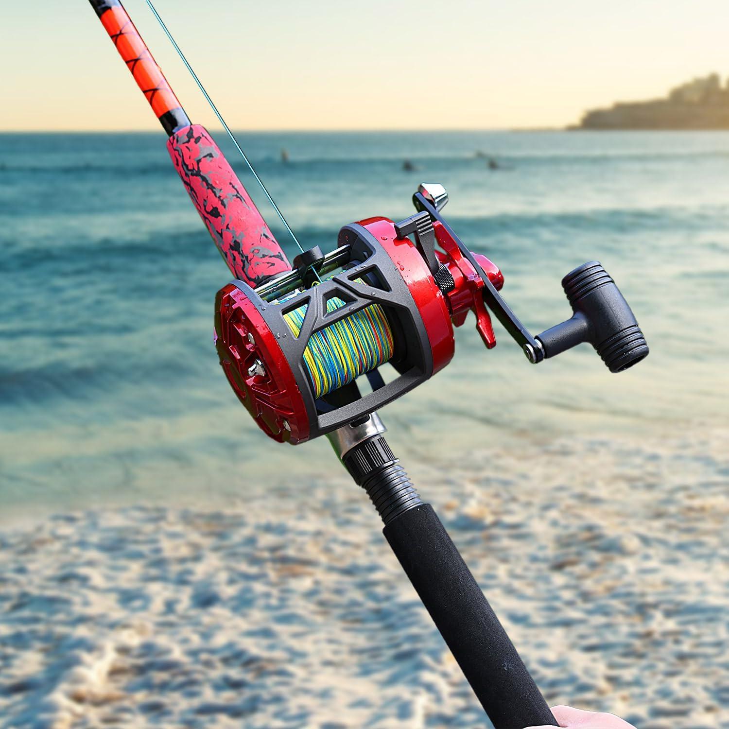 image:imageSougayilang Conventional Level Wind Fishing ReelInshore Surf Trolling Reel for Catfish Musky Bass for Freshwater SaltwaterRedRight Hand