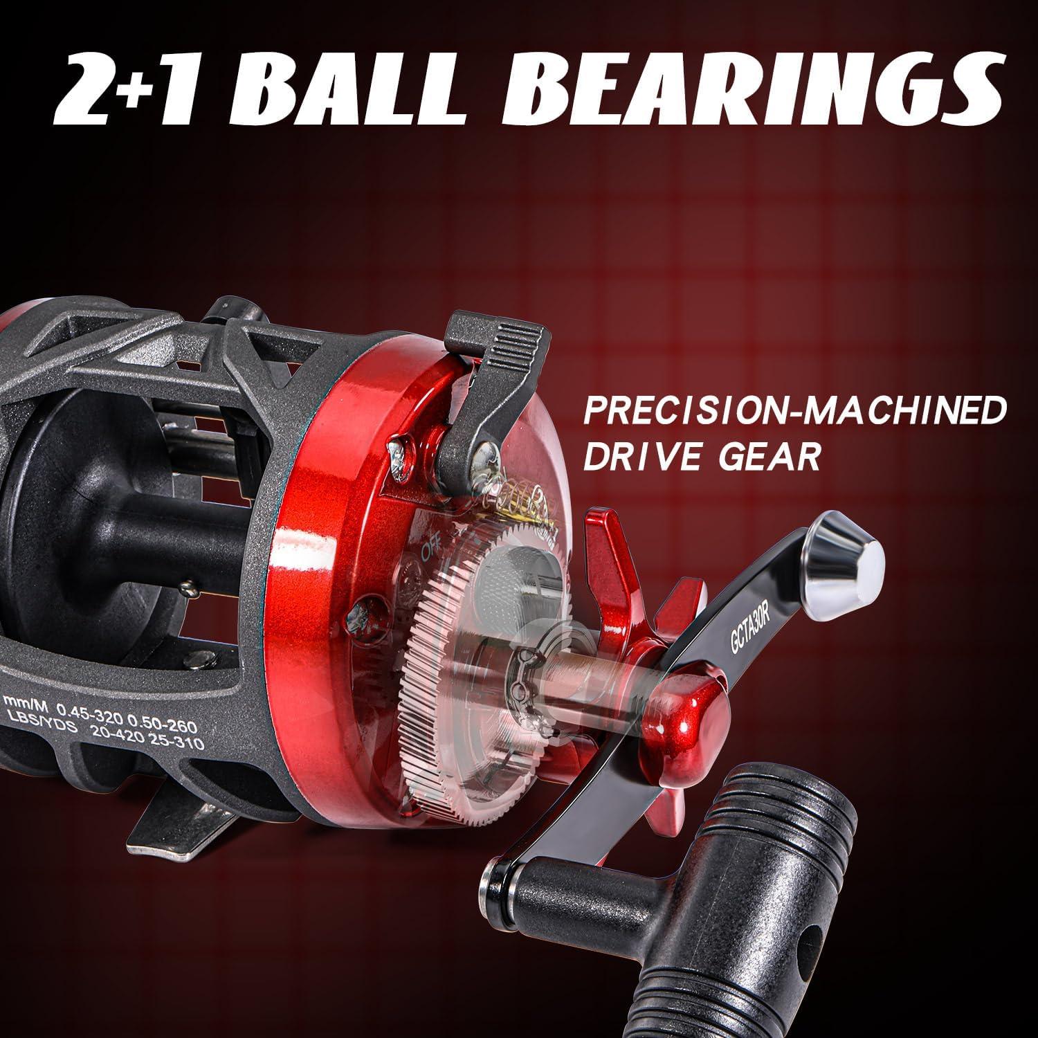 image:imageSougayilang Conventional Level Wind Fishing ReelInshore Surf Trolling Reel for Catfish Musky Bass for Freshwater SaltwaterRedRight Hand