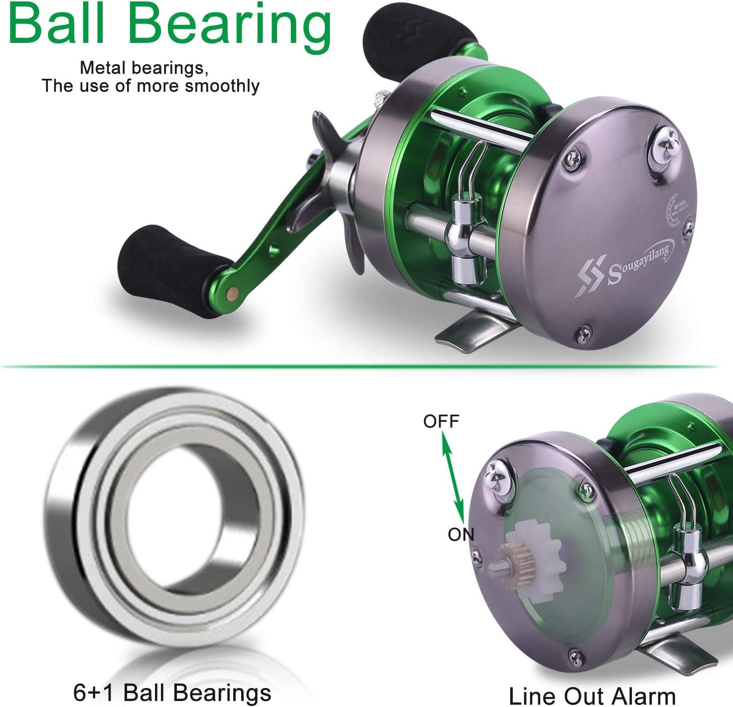 image:imageSougayilang Conventional Reel Round Baitcasting Fishing Reel for Catfish SalmonSteelhead Striper Bass and Inshore Saltwater Fishing Reel Reinforced Metal BodyLeft Hand