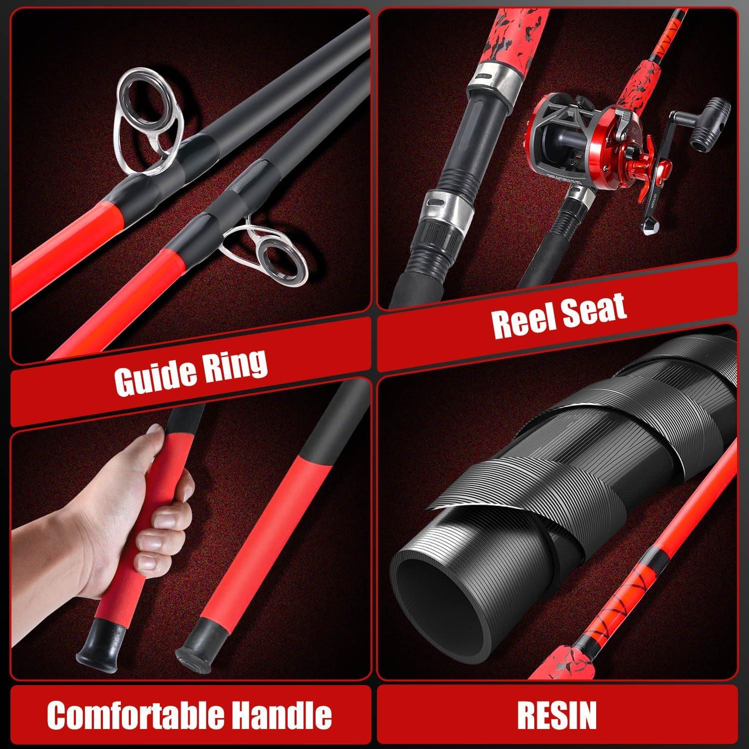 image:imageSougayilang Conventional Reel and Fiberglass Fishing Rod Combo Medium Heavy for Catfish AnglingRed6FT3000