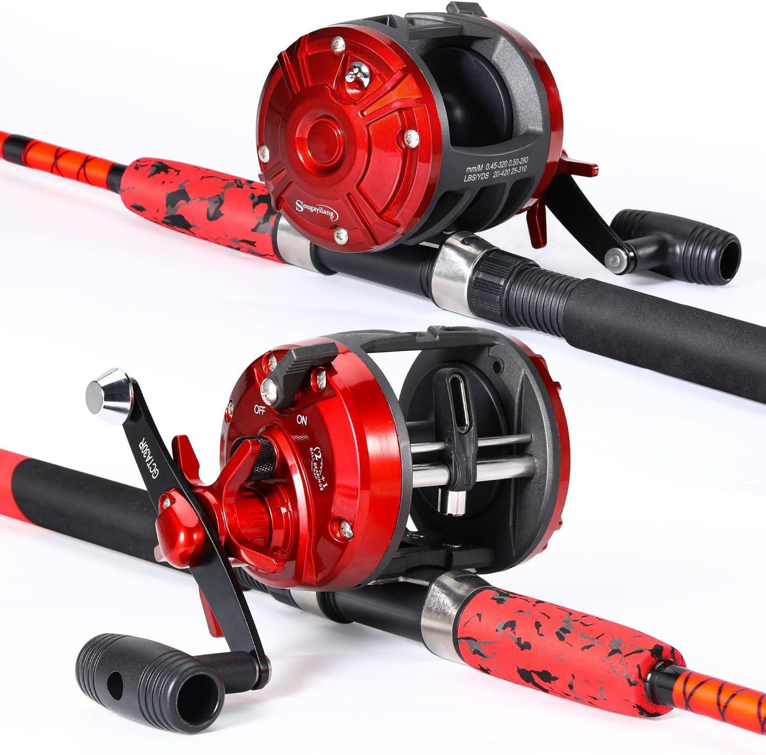 image:imageSougayilang Conventional Reel and Fiberglass Fishing Rod Combo Medium Heavy for Catfish AnglingRed6FT3000