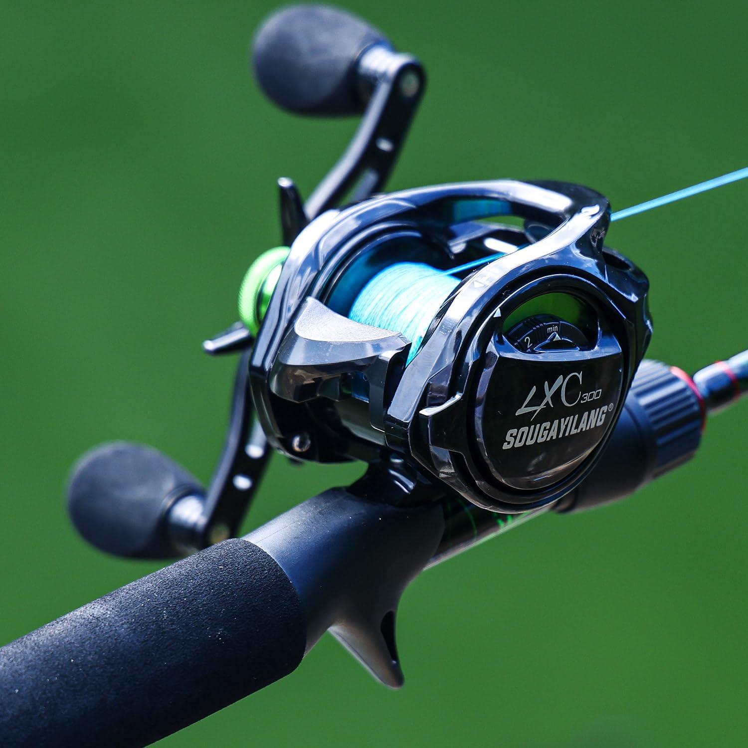 image:imageSougayilang Cool Low Profile Baitcaster Reel 300 Size 721 Gear Ratio 16lbs Max Drag Ultra Smooth for Catfish Musky BassGreenLXC300 Left Handed