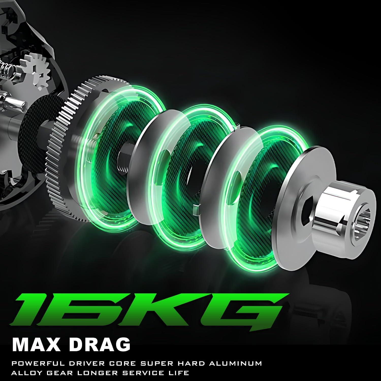 image:imageSougayilang Cool Low Profile Baitcaster Reel 300 Size 721 Gear Ratio 16lbs Max Drag Ultra Smooth for Catfish Musky BassGreenLXC300 Right Handed