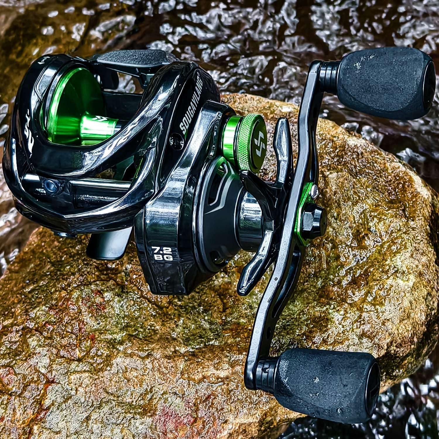 image:imageSougayilang Cool Low Profile Baitcaster Reel 300 Size 721 Gear Ratio 16lbs Max Drag Ultra Smooth for Catfish Musky BassGreenLXC300 Right Handed