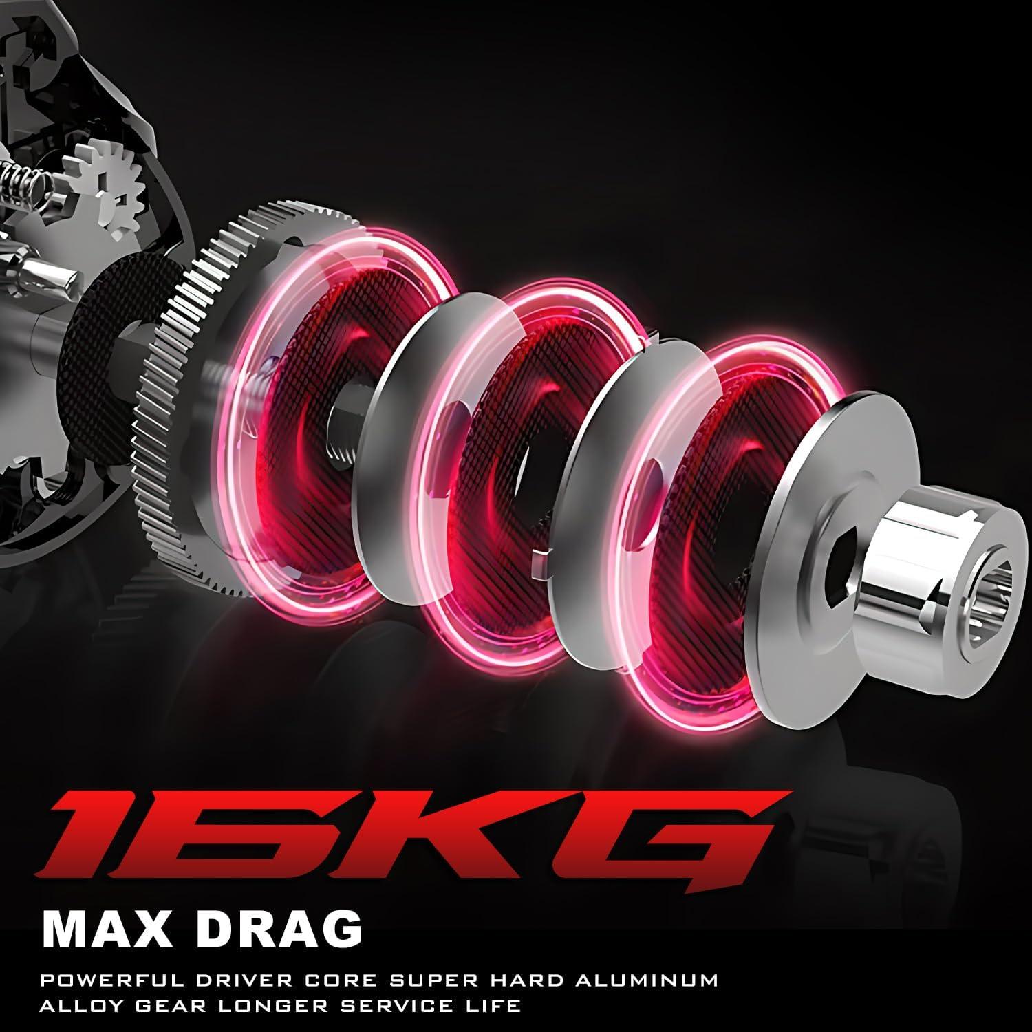 image:imageSougayilang Cool Low Profile Baitcaster Reel 300 Size 721 Gear Ratio 16lbs Max Drag Ultra Smooth for Catfish Musky BassRedLXC300 Left Handed