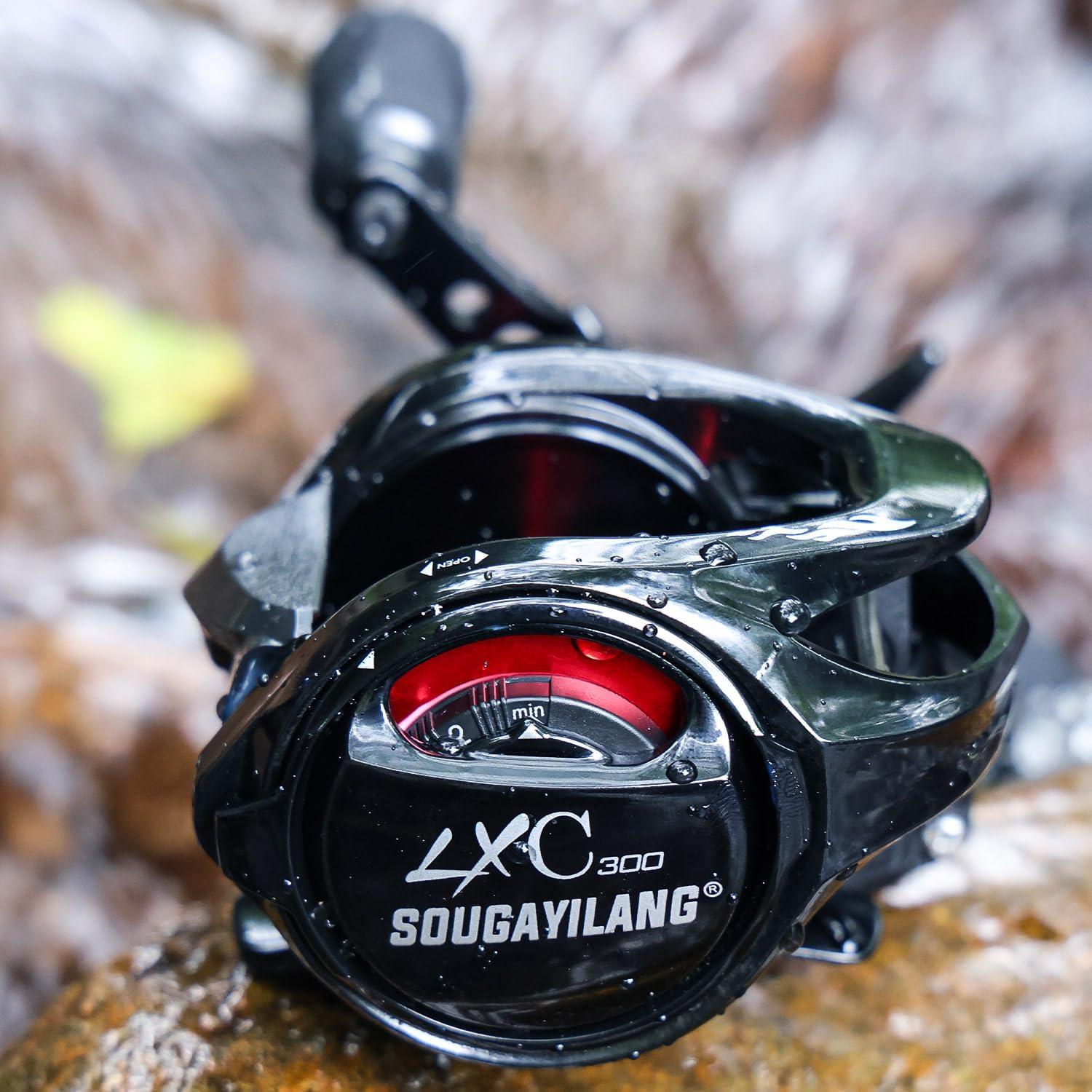 image:imageSougayilang Cool Low Profile Baitcaster Reel 300 Size 721 Gear Ratio 16lbs Max Drag Ultra Smooth for Catfish Musky BassRedLXC300 Left Handed