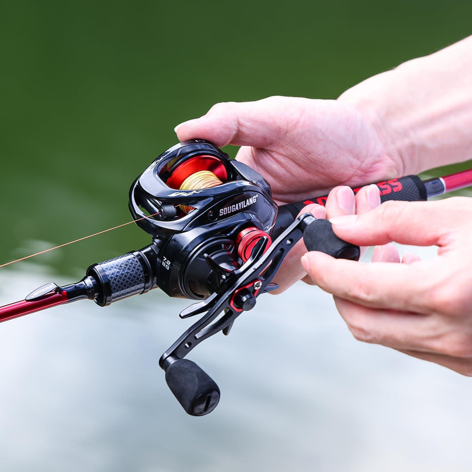image:imageSougayilang Cool Low Profile Baitcaster Reel 300 Size 721 Gear Ratio 16lbs Max Drag Ultra Smooth for Catfish Musky BassRedLXC300 Left Handed