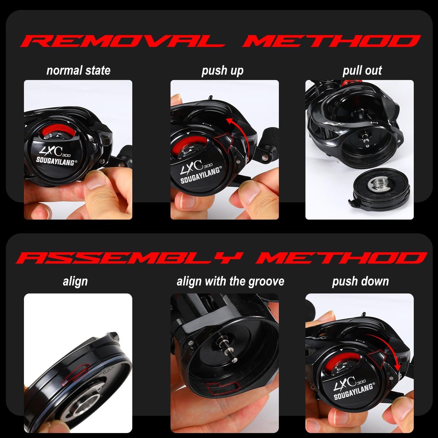 image:imageSougayilang Cool Low Profile Baitcaster Reel 300 Size 721 Gear Ratio 16lbs Max Drag Ultra Smooth for Catfish Musky BassRedLXC300 Left Handed