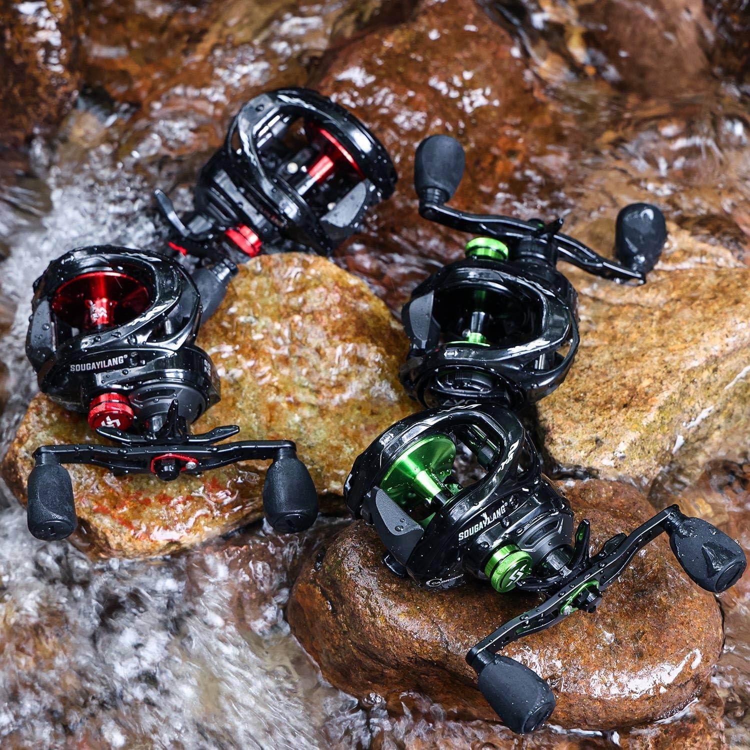 image:imageSougayilang Cool Low Profile Baitcaster Reel 300 Size 721 Gear Ratio 16lbs Max Drag Ultra Smooth for Catfish Musky BassRedLXC300 Right Handed