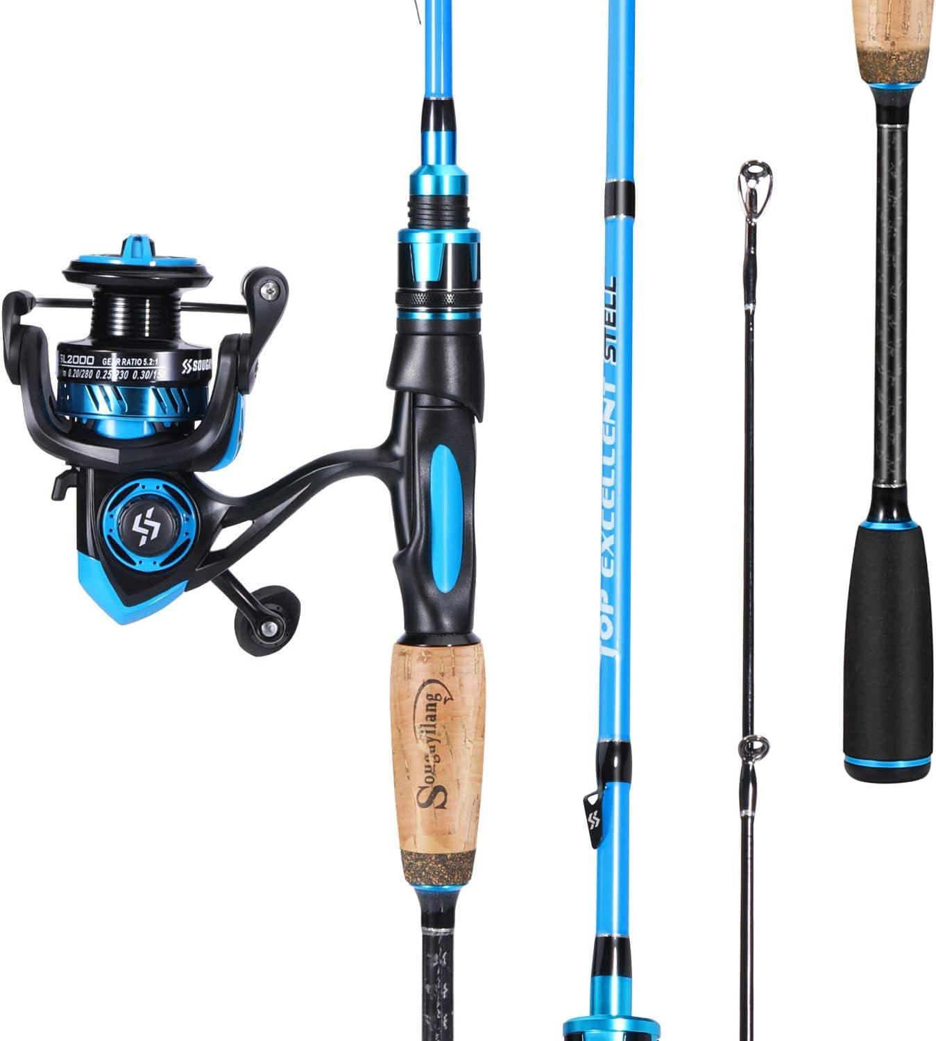 image:imageSougayilang Fishing Pole 30Ton Carbon Fiber Fishing Rod and Reel Combo 2 Pcs Blanks Spinning Reel CombosBlue