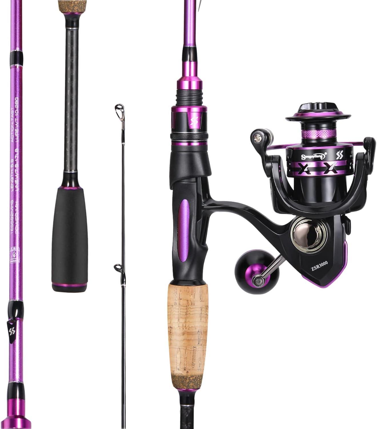 image:imageSougayilang Fishing Pole 30Ton Carbon Fiber Fishing Rod and Reel Combo 2 Pcs Blanks Spinning Reel CombosPurple