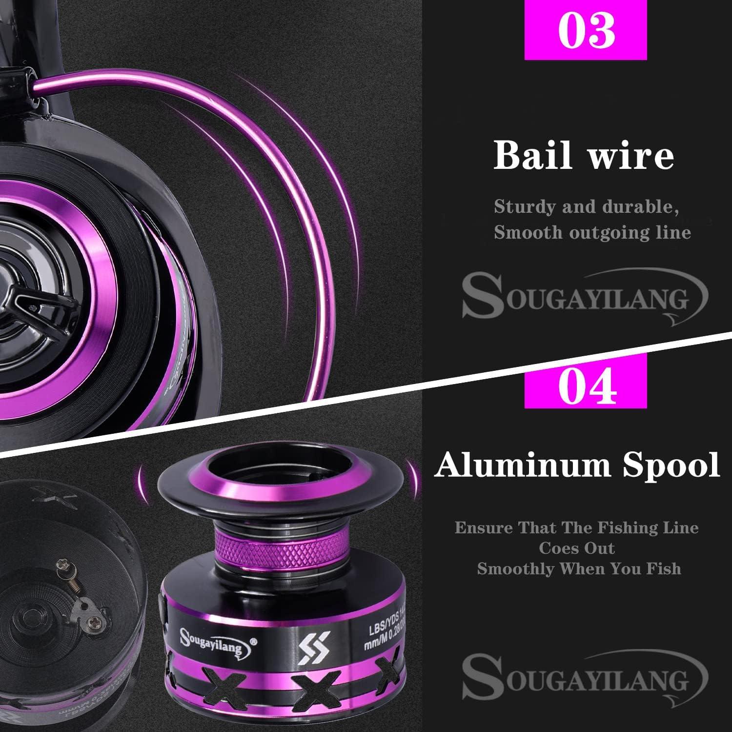 image:imageSougayilang Fishing Pole 30Ton Carbon Fiber Fishing Rod and Reel Combo 2 Pcs Blanks Spinning Reel CombosPurple