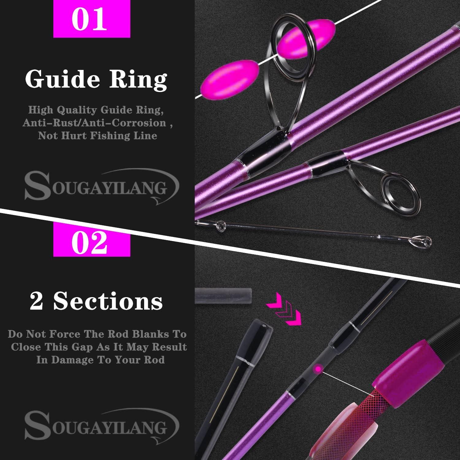 image:imageSougayilang Fishing Pole 30Ton Carbon Fiber Fishing Rod and Reel Combo 2 Pcs Blanks Spinning Reel CombosPurple