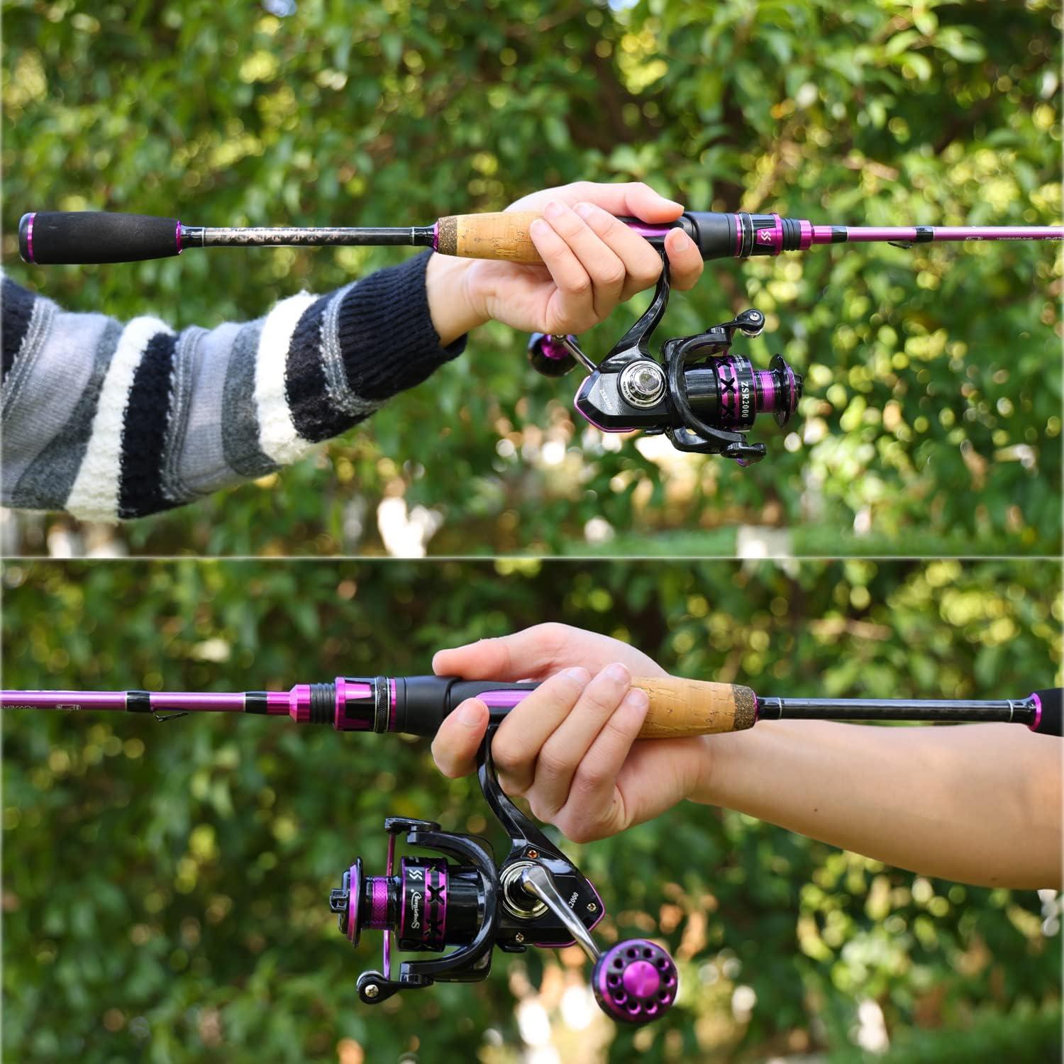 image:imageSougayilang Fishing Pole 30Ton Carbon Fiber Fishing Rod and Reel Combo 2 Pcs Blanks Spinning Reel CombosPurple