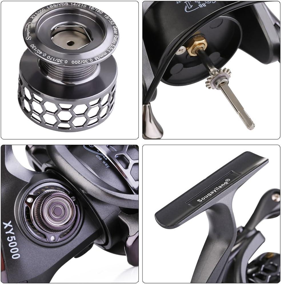 image:imageSougayilang Fishing Reel 131BB Light Weight Ultra Smooth Aluminum Spinning Fishing Reel with Free Spare Graphite SpoolSilver Black