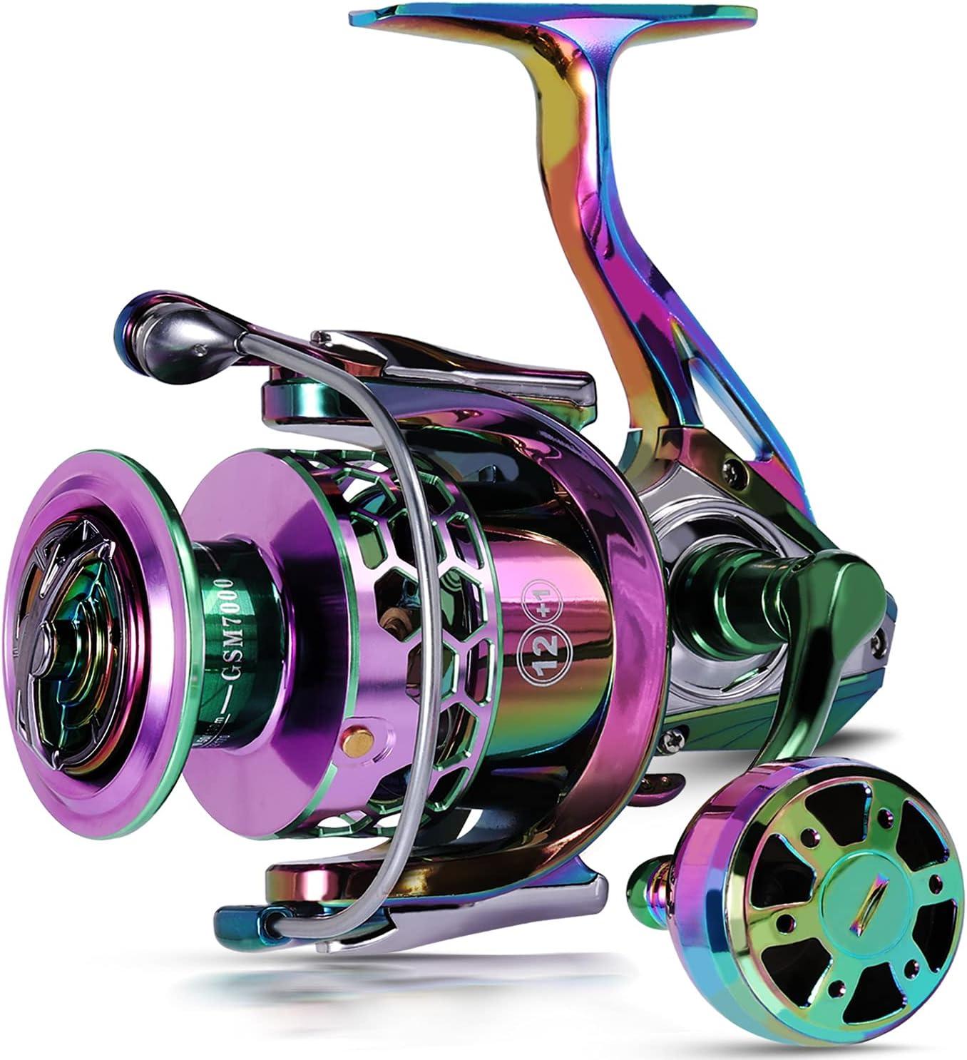 image:imageSougayilang Fishing Reel Colorful Aluminum Frame Spinning Reels with 121 Stainless BB Oversize Aluminum Handle for Saltwater or Freshwater FishingGSM4000