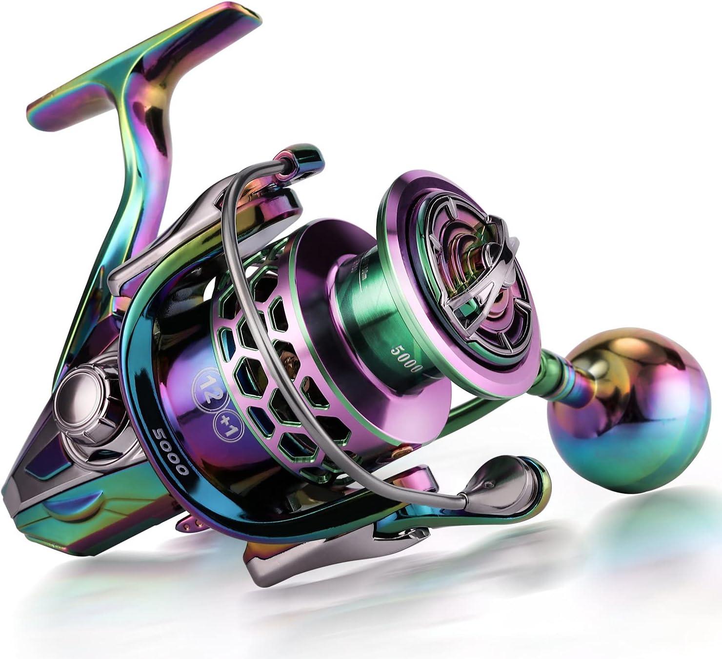 image:imageSougayilang Fishing Reel Colorful Aluminum Frame Spinning Reels with 121 Stainless BB Oversize Aluminum Handle for Saltwater or Freshwater FishingGSM3000