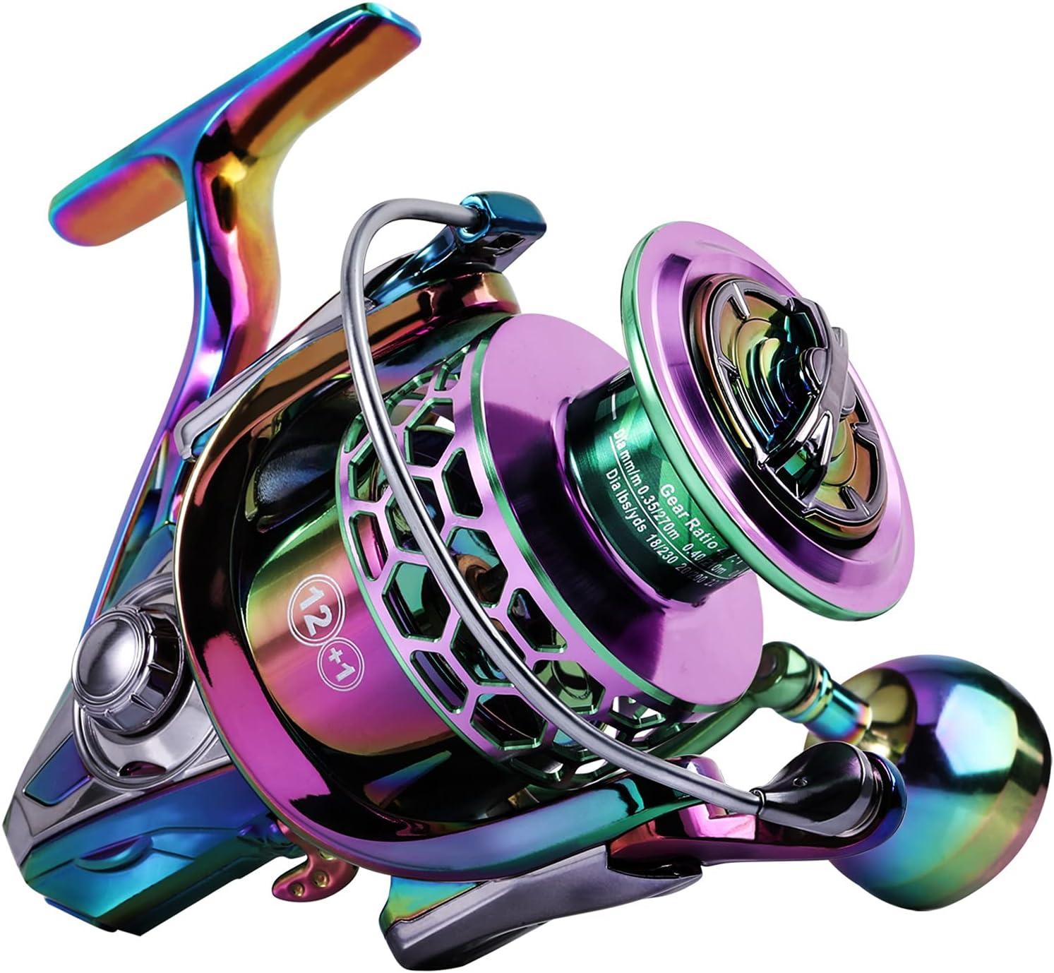 image:imageSougayilang Fishing Reel Colorful Aluminum Frame Spinning Reels with 121 Stainless BB Oversize Aluminum Handle for Saltwater or Freshwater FishingGSM4000