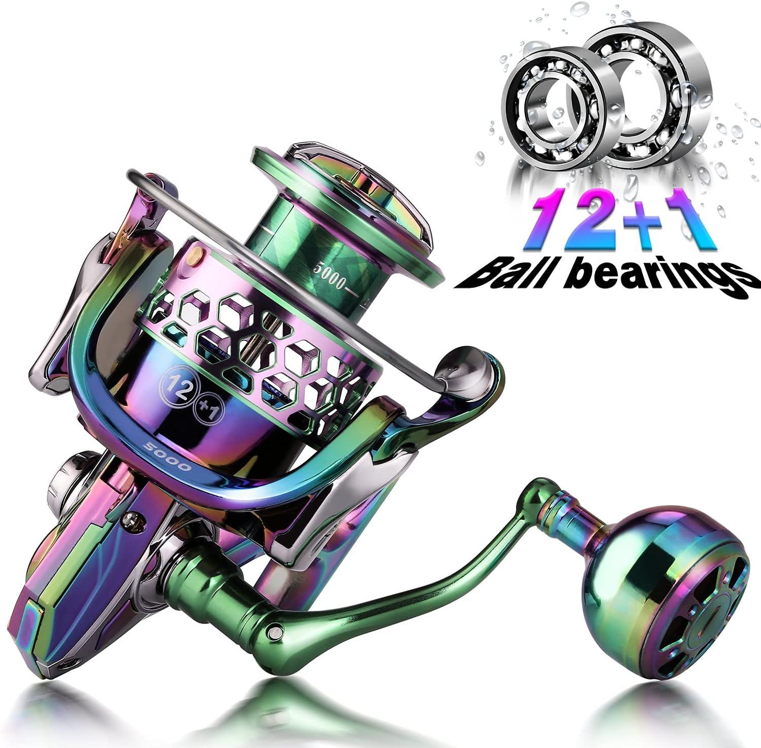 image:imageSougayilang Fishing Reel Colorful Aluminum Frame Spinning Reels with 121 Stainless BB Oversize Aluminum Handle for Saltwater or Freshwater FishingGSM3000