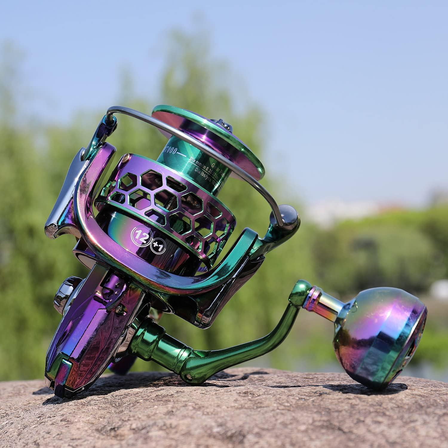 image:imageSougayilang Fishing Reel Colorful Aluminum Frame Spinning Reels with 121 Stainless BB Oversize Aluminum Handle for Saltwater or Freshwater FishingGSM4000