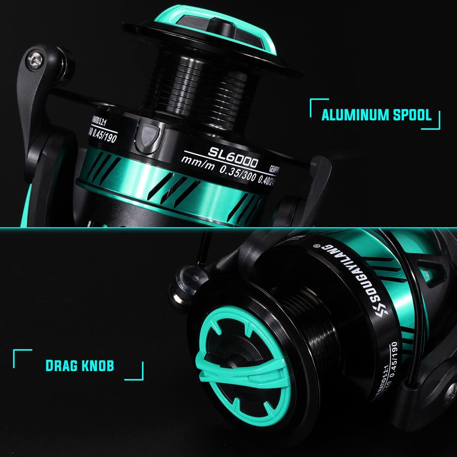 image:imageSougayilang Fishing Reel Ultralight Spinning Reel with Aluminum Spool 521 High Speed Spinning Fishing Reel 10006000 Series for FreshwaterBlue