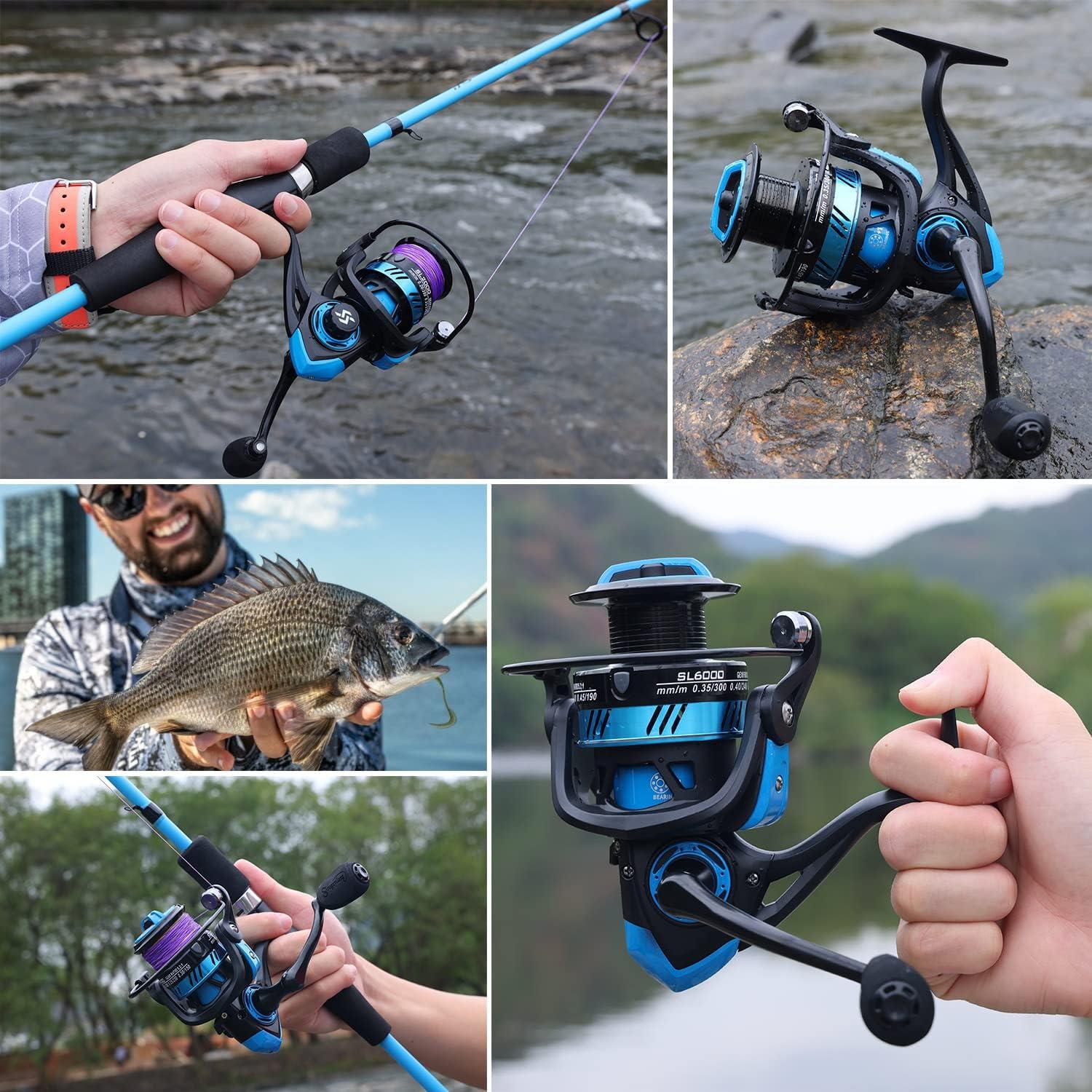 image:imageSougayilang Fishing Reel Ultralight Spinning Reel with Aluminum Spool 521 High Speed Spinning Fishing Reel 10006000 Series for FreshwaterBlue