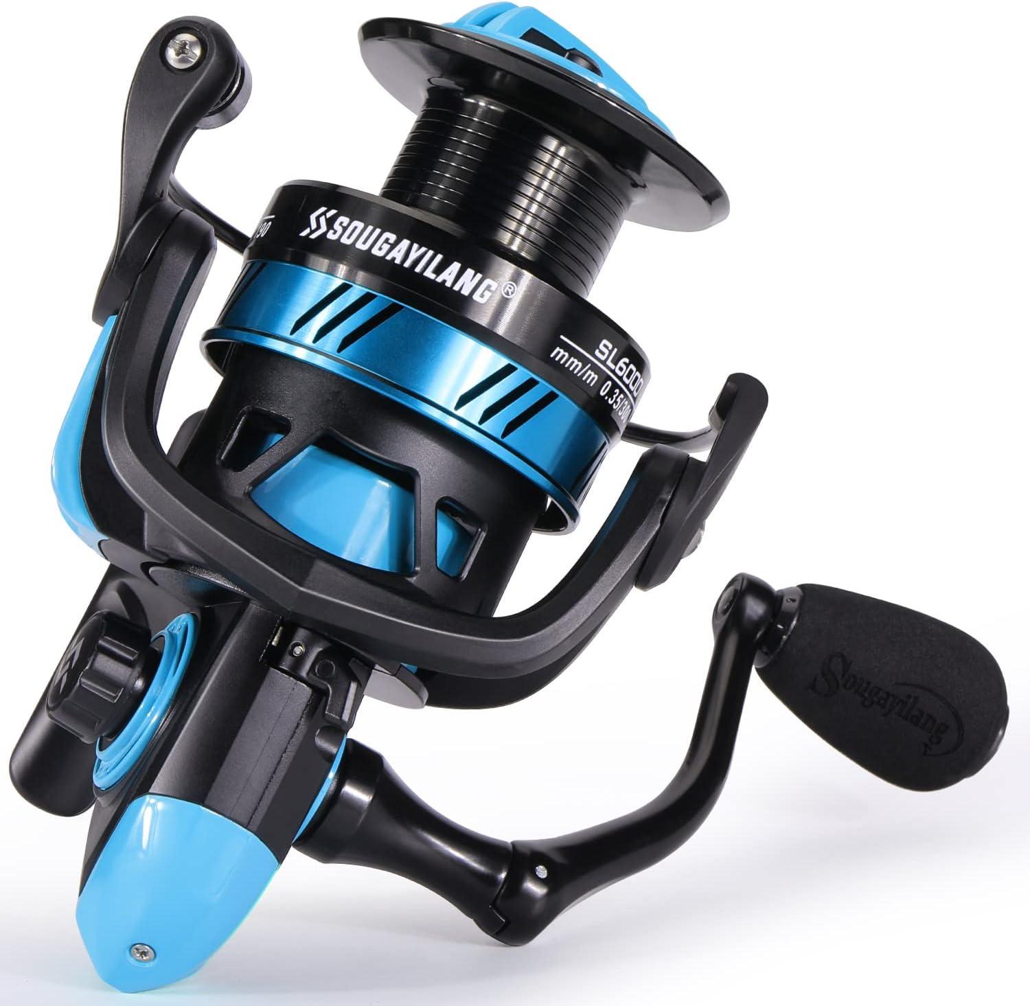 image:imageSougayilang Fishing Reel Ultralight Spinning Reel with Aluminum Spool 521 High Speed Spinning Fishing Reel 10006000 Series for FreshwaterBlue
