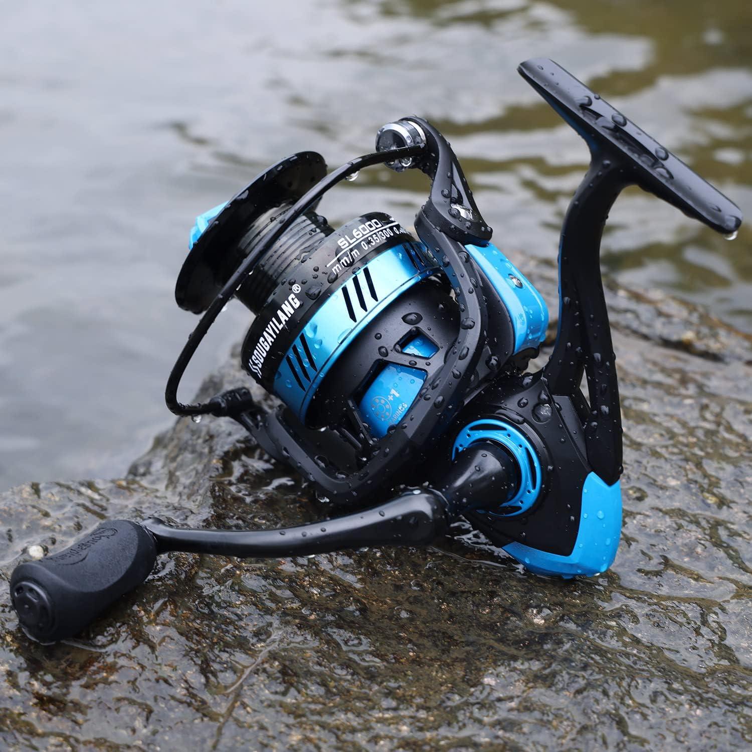 image:imageSougayilang Fishing Reel Ultralight Spinning Reel with Aluminum Spool 521 High Speed Spinning Fishing Reel 10006000 Series for FreshwaterBlue