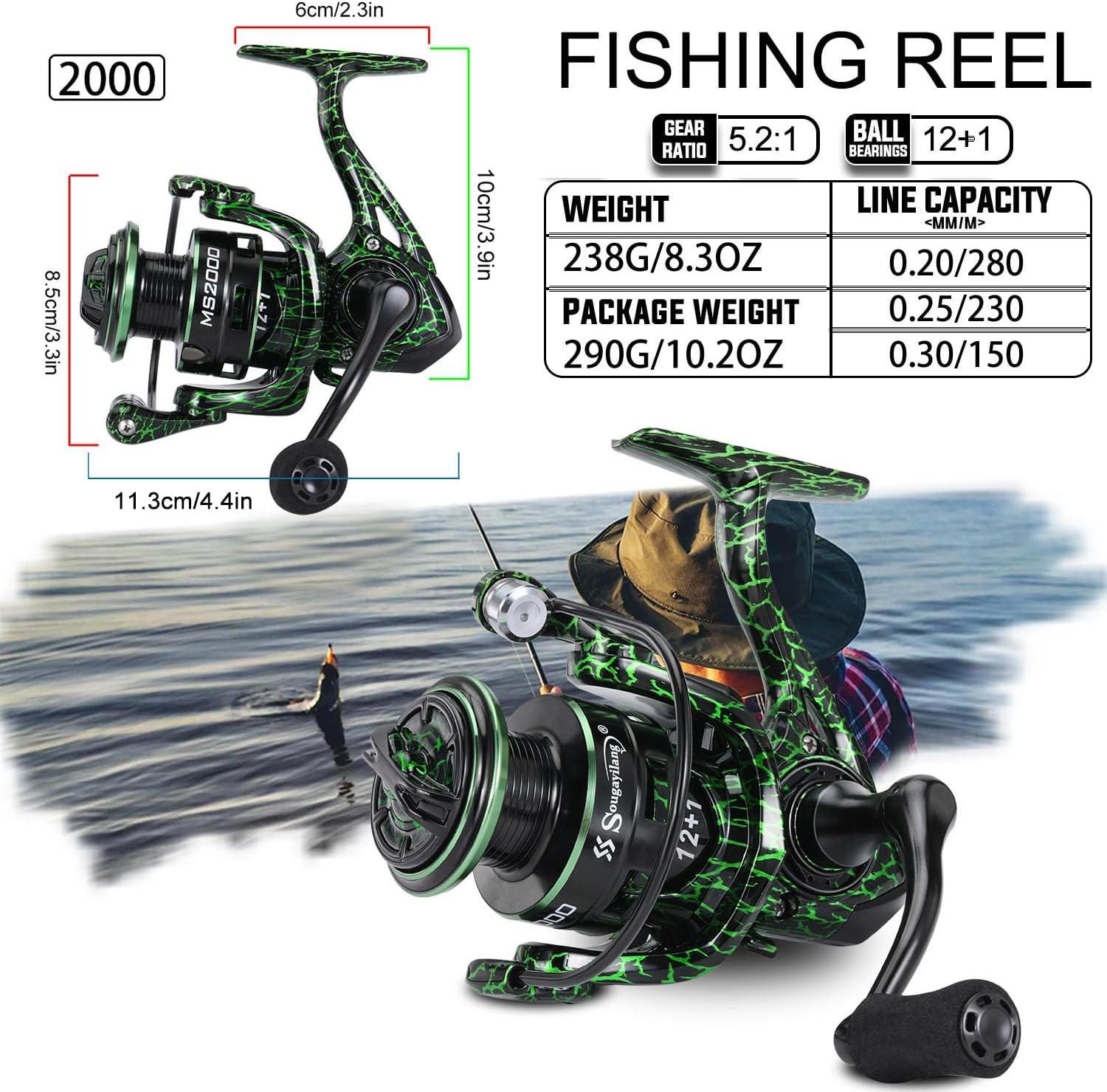 image:imageSougayilang Fishing Reel Ultralight Spinning Reels with Graphite Frame 521 High Speed for Saltwater or Freshwater FishingMS2000Green