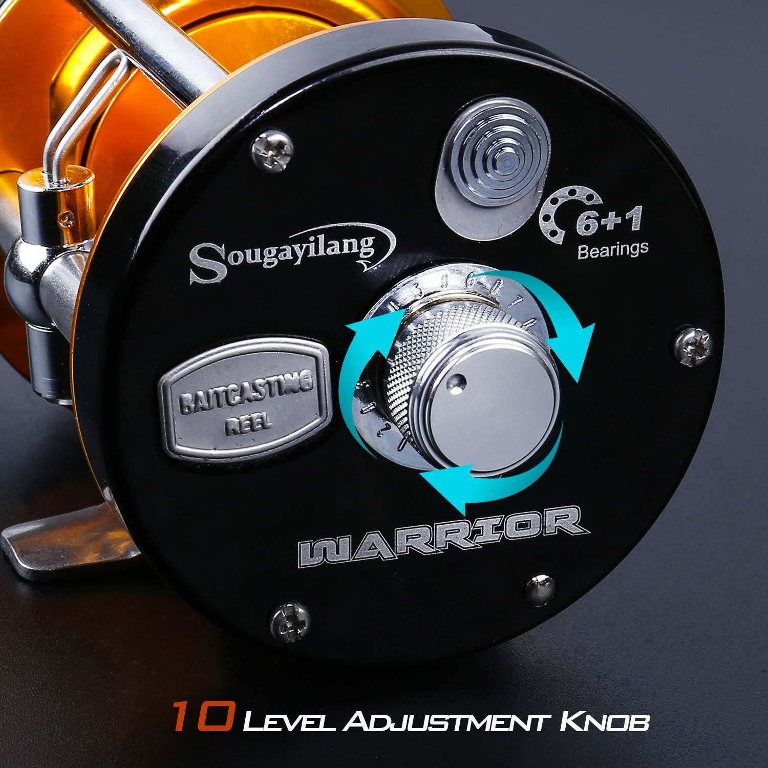 image:imageSougayilang Fishing Reels Round Baitcasting Reel Conventional Reel Reinforced Metal Body and Supreme Star DragRight HandGoldenBlack