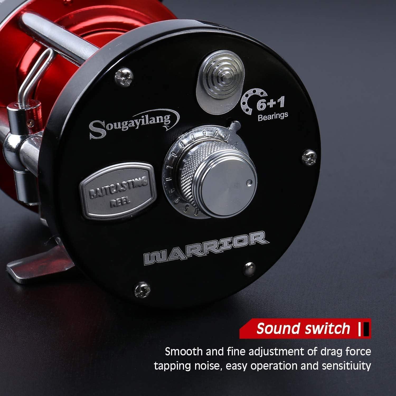 image:imageSougayilang Fishing Reels Round Baitcasting Reel Conventional Reel Reinforced Metal Body and Supreme Star DragRight HandRedBlack