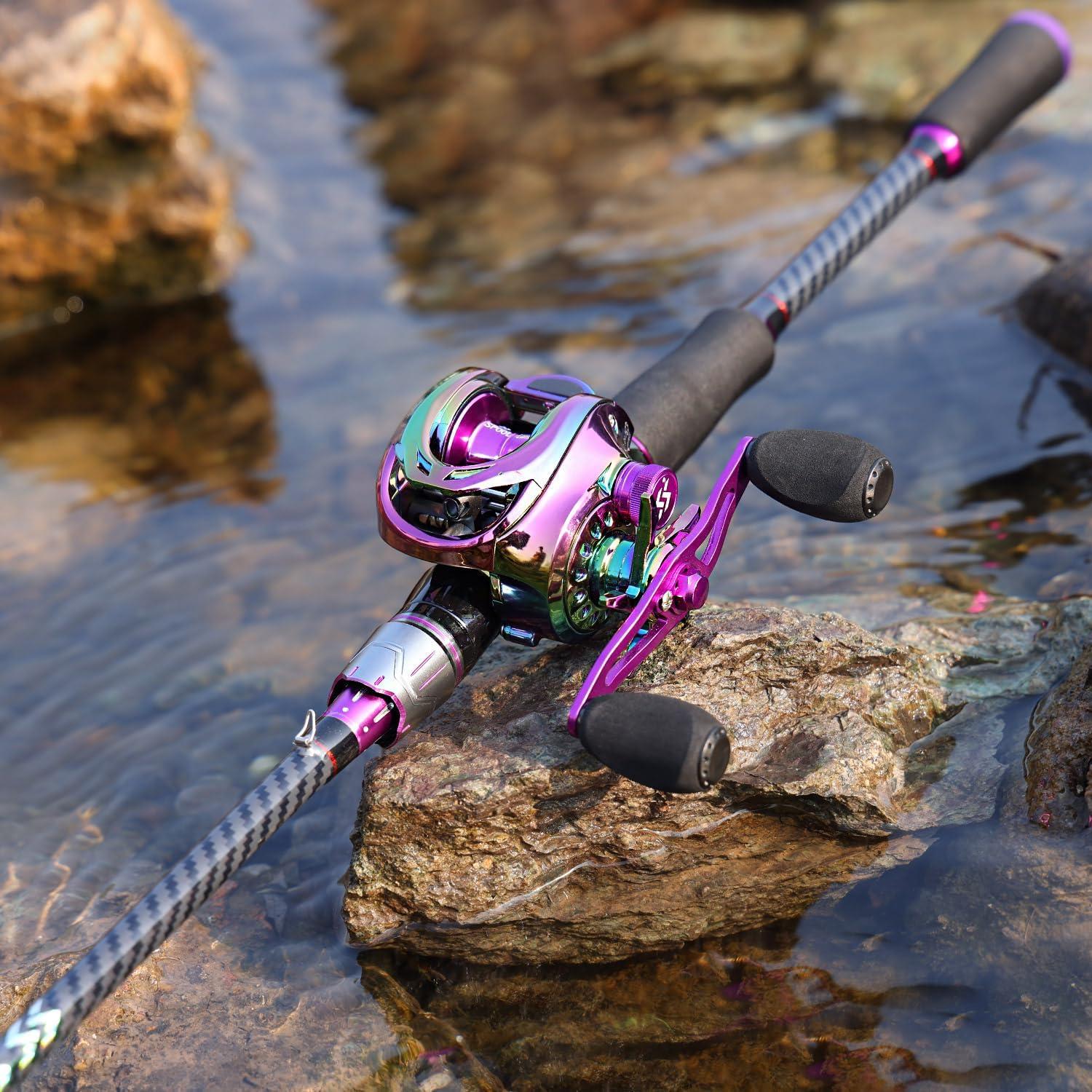 image:imageSougayilang Fishing Rod 24Ton CarbonampGlass Fiber Composite Spinning and Casting Rod 2 Piece for Bass Trout Crappie Travel Fishing 60Purple Casting 60