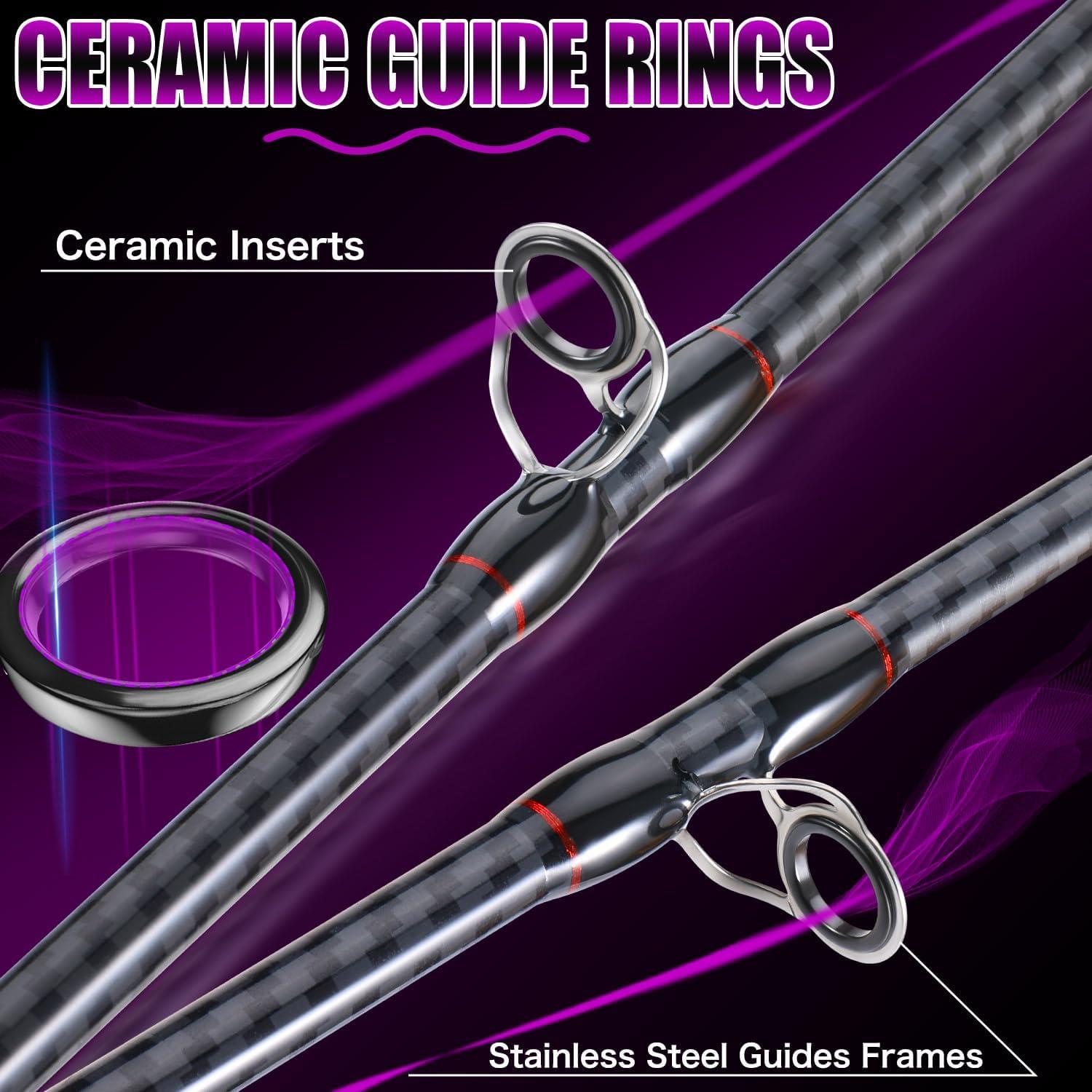 image:imageSougayilang Fishing Rod 24Ton CarbonampGlass Fiber Composite Spinning and Casting Rod 2 Piece for Bass Trout Crappie Travel Fishing 60Purple Casting 60