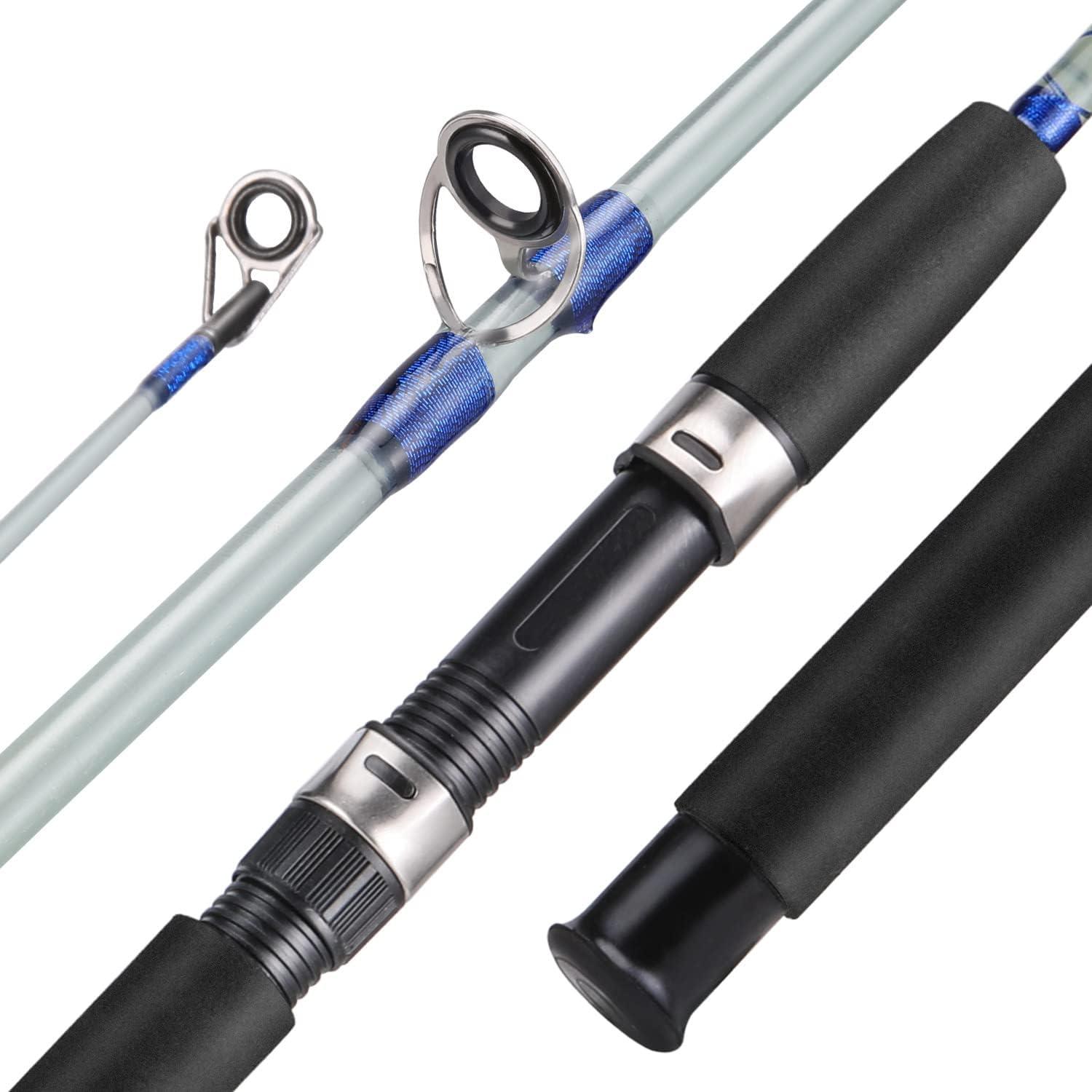image:imageSougayilang Fishing Rod 2Piece Composite Graphite amp Glass Blanks Saltwater Trolling Rod Offshore Surf Fishing Pole with Stainless Steel Line Guides for Catfish Salmon Glass Fiber Spinning RodBlue