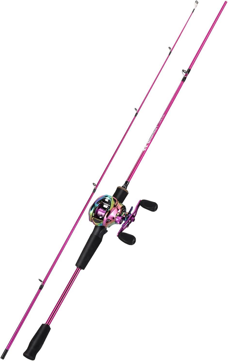 image:imageSougayilang Fishing Rod and Reel Combo 2Piece MMH Fishing Pole with Baitcasting Reel Set Baitcaster ComboPurpleMH RodRight Handed