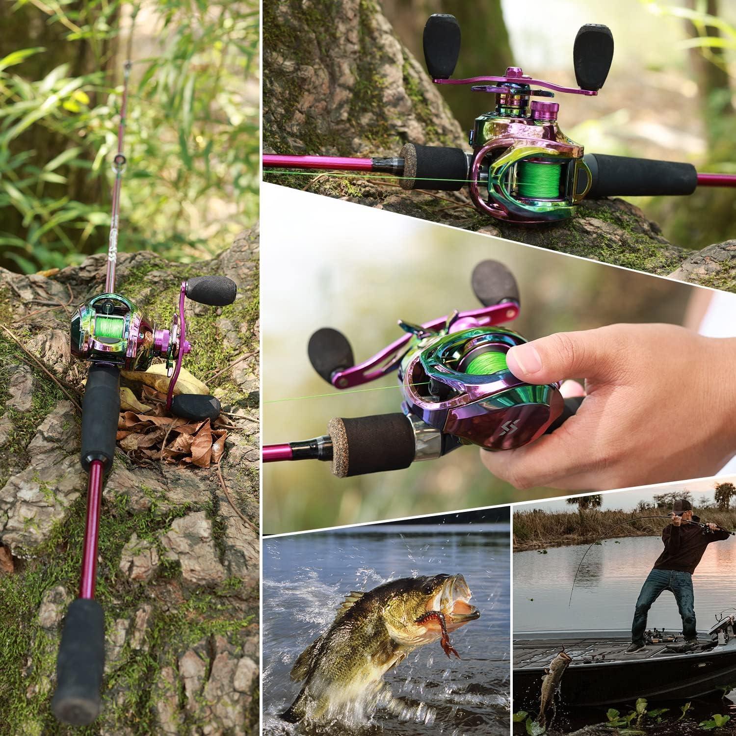 image:imageSougayilang Fishing Rod and Reel Combo 2Piece MMH Fishing Pole with Baitcasting Reel Set Baitcaster ComboPurpleMH RodRight Handed