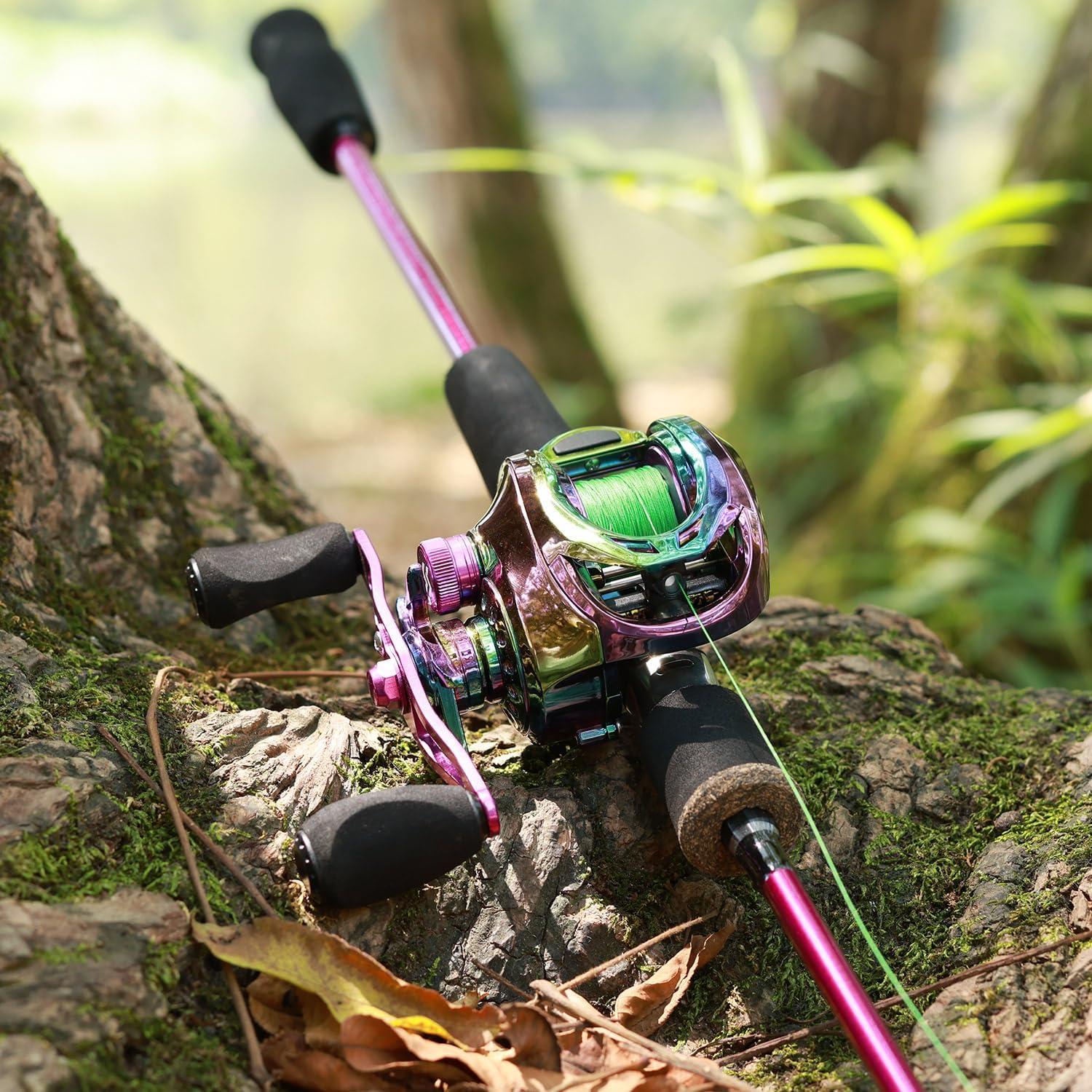 image:imageSougayilang Fishing Rod and Reel Combo 2Piece MMH Fishing Pole with Baitcasting Reel Set Baitcaster ComboPurpleMH RodRight Handed