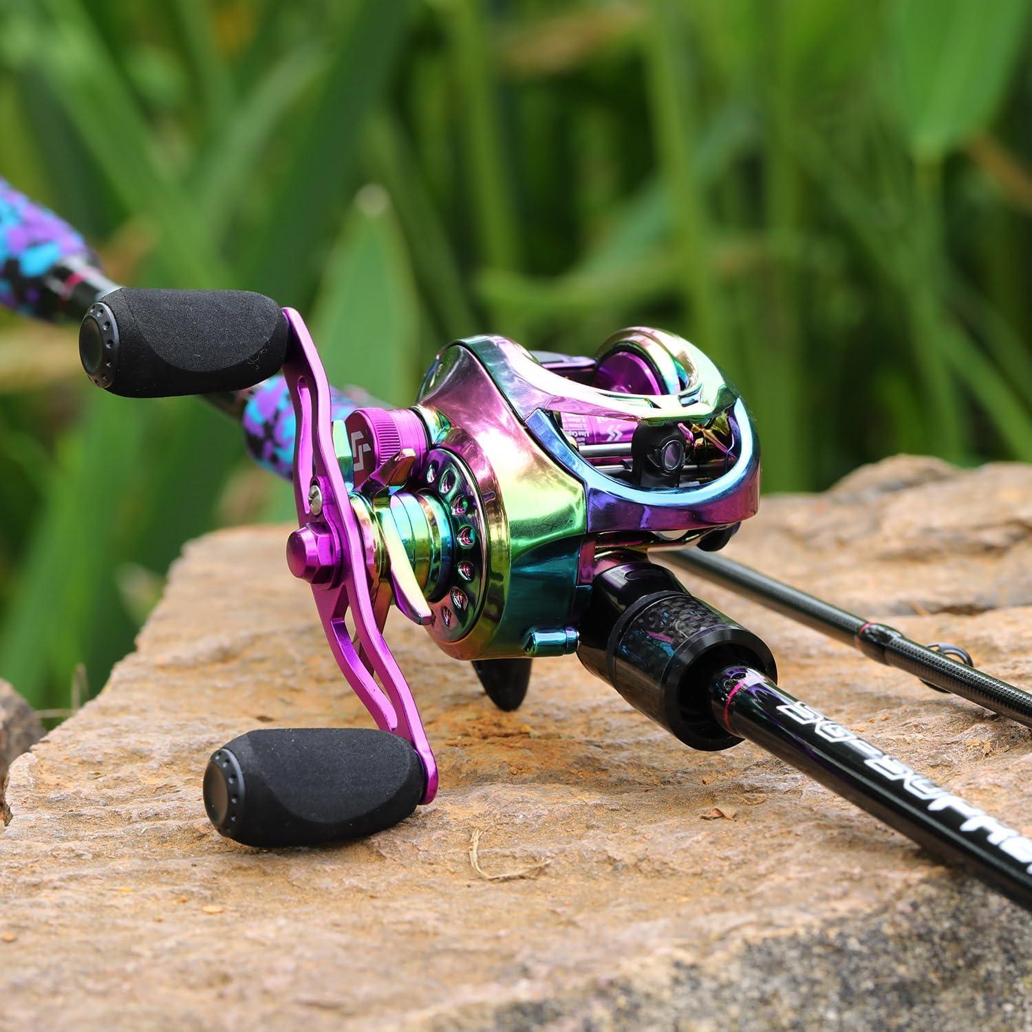 image:imageSougayilang Fishing Rod and Reel Combo Medium Fishing Pole with Baitcasting Reel Combo 2Piece Baitcaster ComboCPurpleLeft Handed