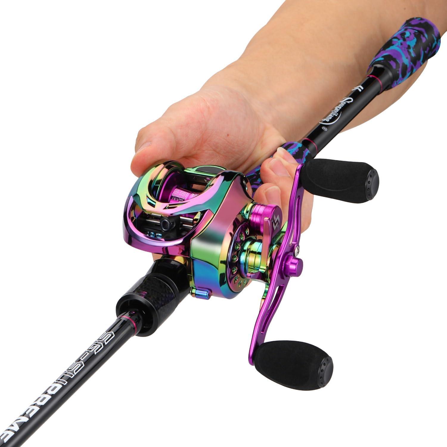 image:imageSougayilang Fishing Rod and Reel Combo Medium Fishing Pole with Baitcasting Reel Combo 2Piece Baitcaster ComboCPurpleLeft Handed