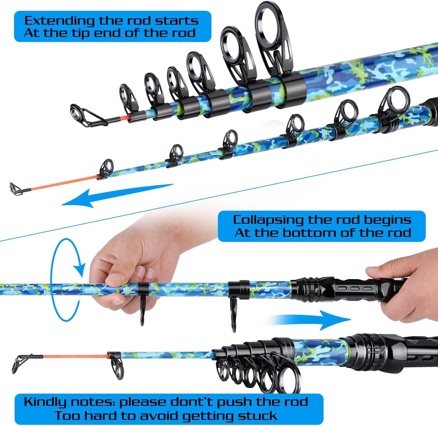 image:imageSougayilang Fishing Rod and Reel Combos with Telescopic Fishing Pole Spinning Reels Fishing Carrier Bag for Travel Saltwater Freshwater FishingBlue Full Kit with Carrier Case