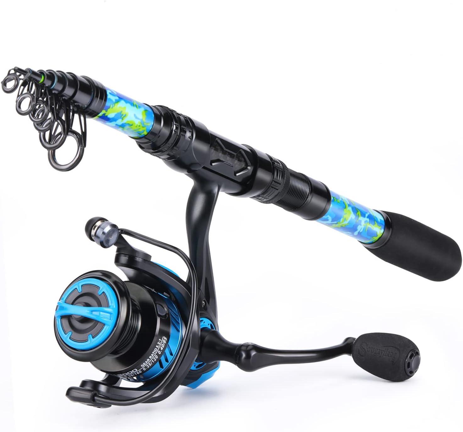 image:imageSougayilang Fishing Rod and Reel Combos with Telescopic Fishing Pole Spinning Reels Fishing Carrier Bag for Travel Saltwater Freshwater FishingBlue Full Kit with Carrier Case
