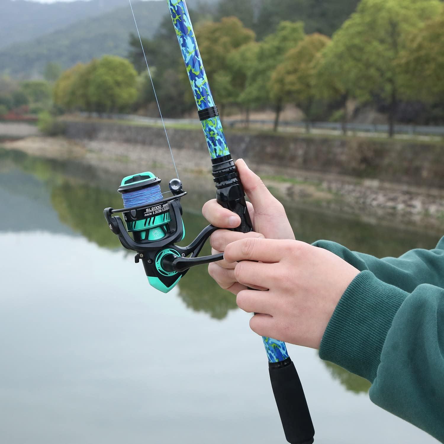 image:imageSougayilang Fishing Rod and Reel Combos with Telescopic Fishing Pole Spinning Reels Fishing Carrier Bag for Travel Saltwater Freshwater FishingGreen Full Kit with Carrier Case