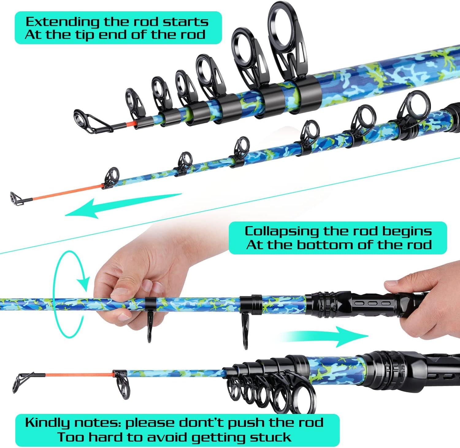 image:imageSougayilang Fishing Rod and Reel Combos with Telescopic Fishing Pole Spinning Reels Fishing Carrier Bag for Travel Saltwater Freshwater FishingGreen Full Kit with Carrier Case