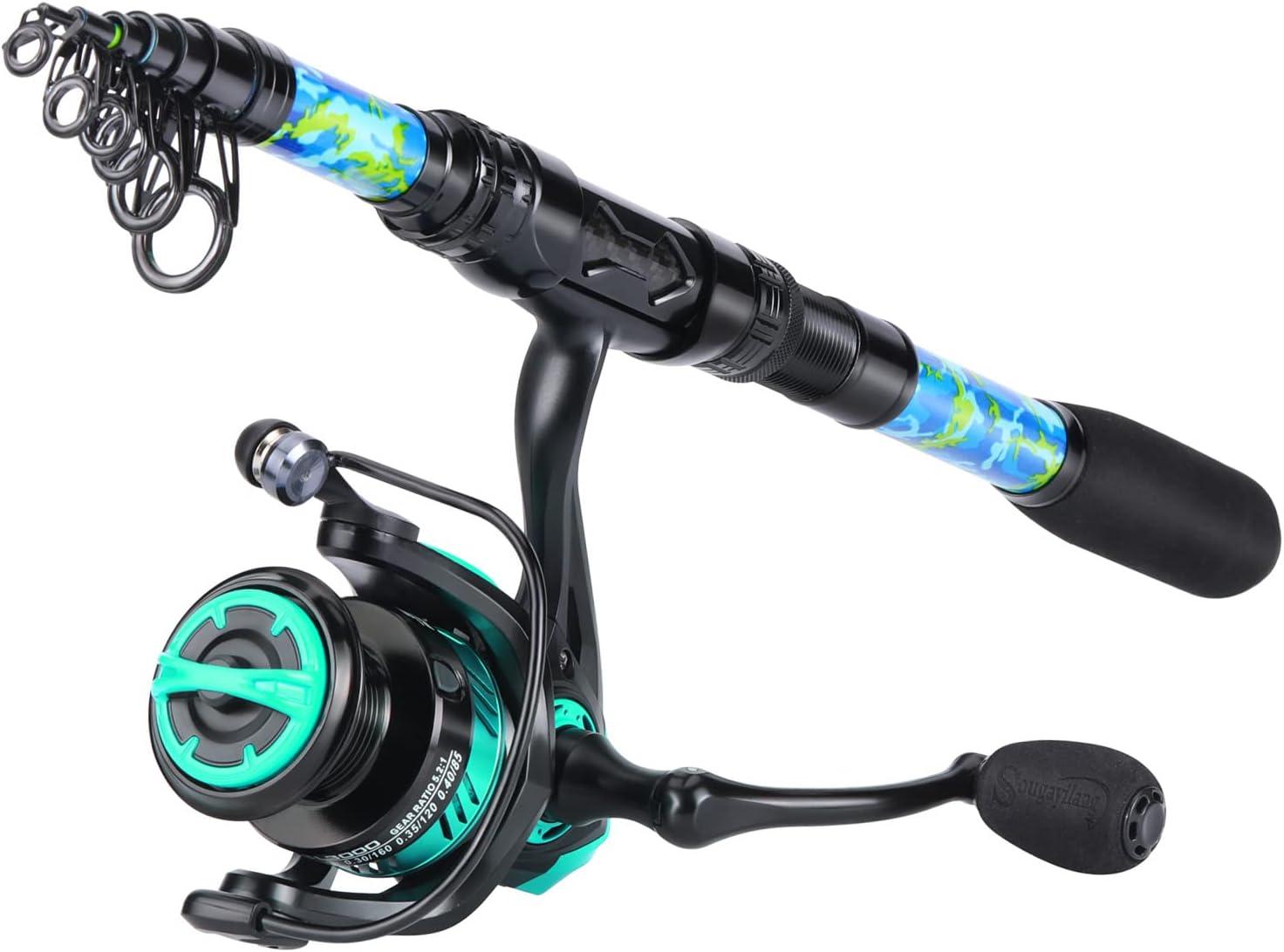 image:imageSougayilang Fishing Rod and Reel Combos with Telescopic Fishing Pole Spinning Reels Fishing Carrier Bag for Travel Saltwater Freshwater FishingGreen Full Kit with Carrier Case