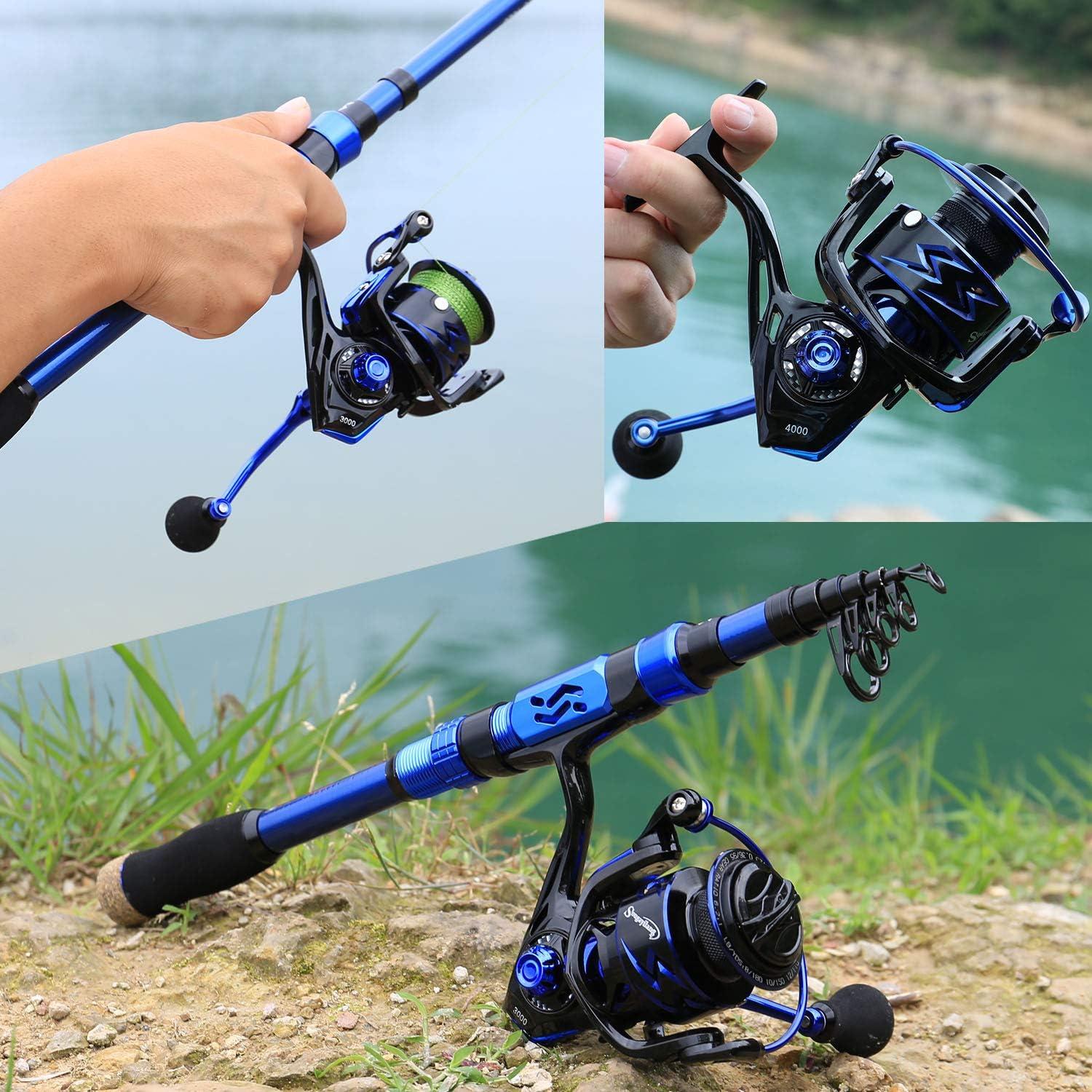 image:imageSougayilang Fishing Rod and Reel Set Carbon Fiber Telescopic Fishing Rod 121BB Spinning Reel with Carry Case for Saltwater Freshwaterblue
