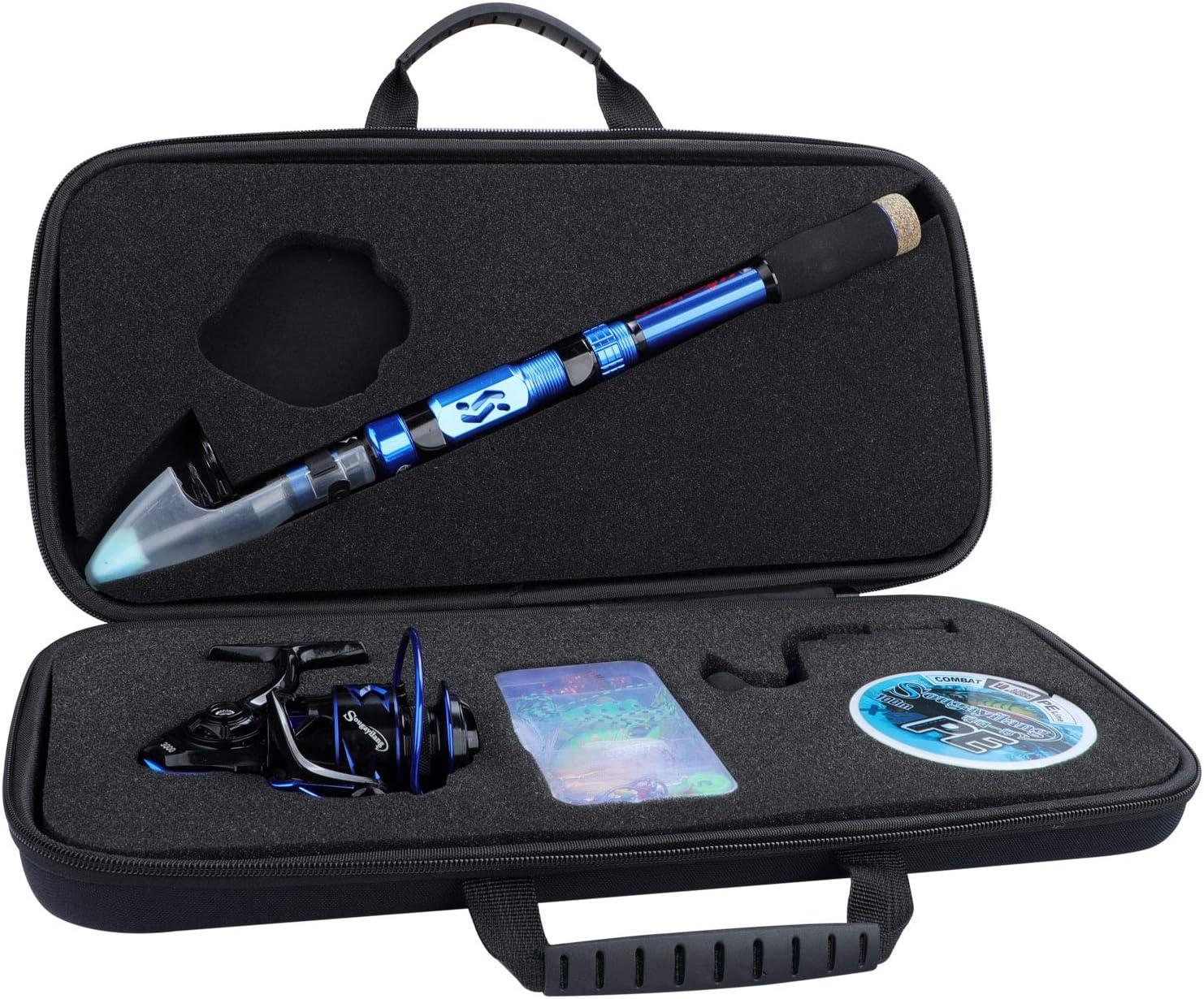 image:imageSougayilang Fishing Rod and Reel Set Carbon Fiber Telescopic Fishing Rod 121BB Spinning Reel with Carry Case for Saltwater Freshwaterblue