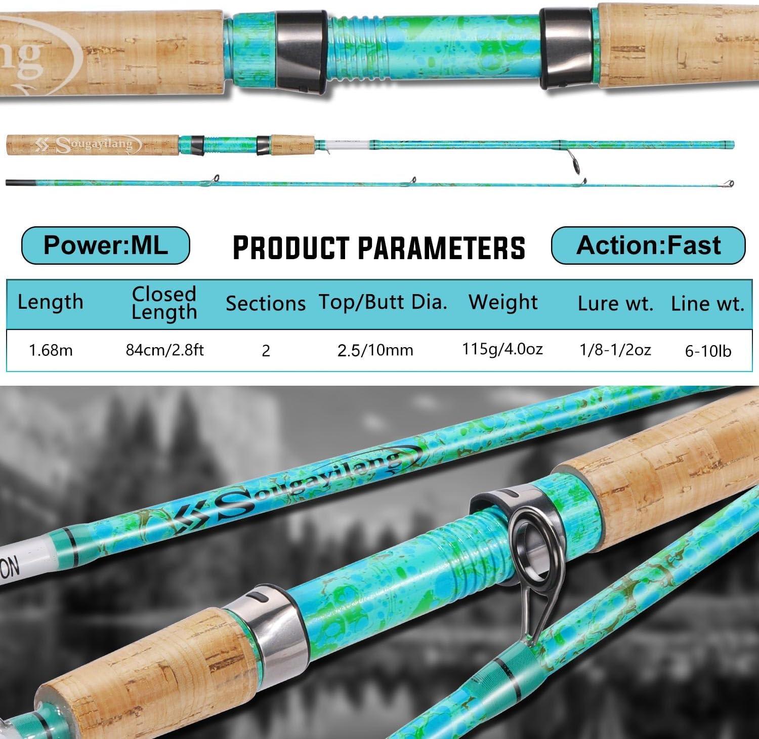 image:imageSougayilang Fishing Rods Ultra Light Rods 2 Pieces Cork Handle Spinning ampBaitcasting Rod for Trout Crappie 56Spinning Rod