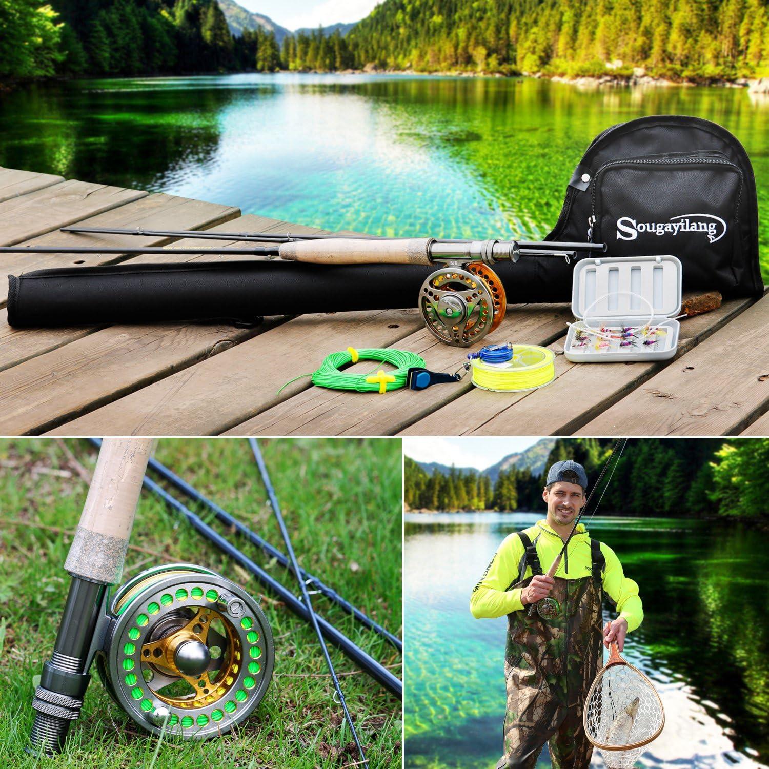image:imageSougayilang Fly Fishing Rod 4Piece 9Feet Lightweight Ultra Portable Fly Fishing Pole for Trout Salmon Sunfish Outfit Travel FishingSg4905 Black 5wt 9