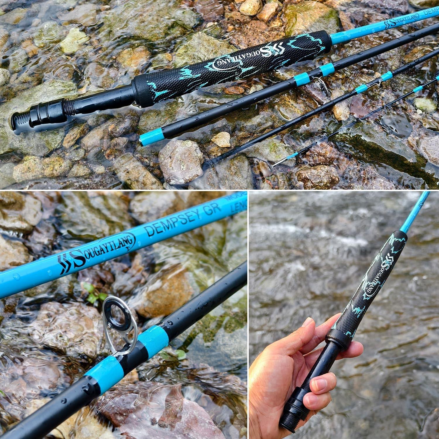 image:imageSougayilang Fly Fishing Rod Lightweight UltraPortable 4 Pieces 56wt Graphite 9 Fly Rod for Complete Starter with SuperPolymer HandleBlue 56WT